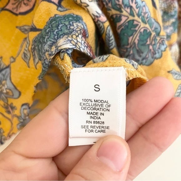 HAUTE HIPPIE Yellow Floral Boho Long Sleeved Babydoll Blouse Top Women's Small - Picture 5 of 6